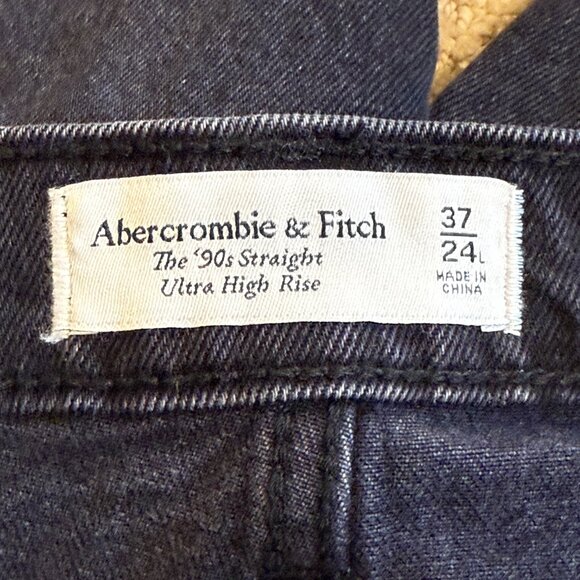 Abercrombie & Fitch 90s Straight Ultra High Rise Size 37L / 24L Long Black Plus - Picture 2 of 13